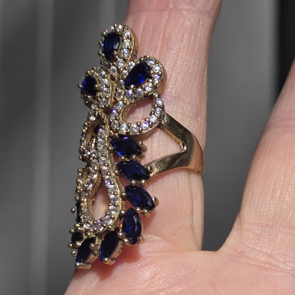 Sapphire & Topaz Sterling Gold & Bronze Cocktail Ring Sz7.75 - Picture 5 of 9